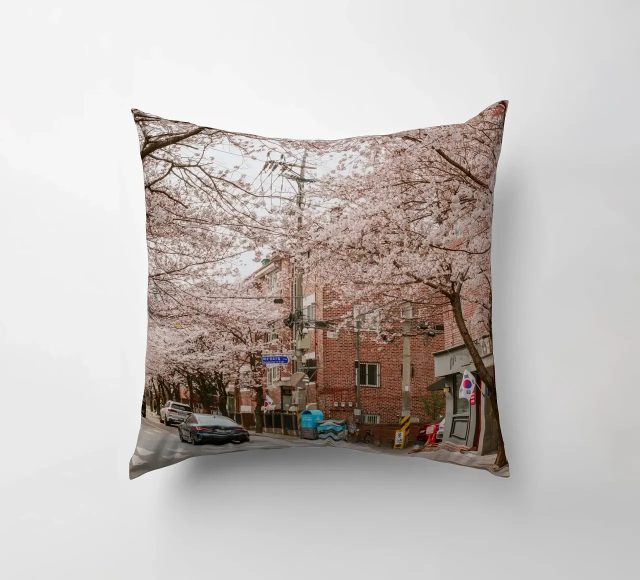 La strada dei ciliegi in fiore a Seul, Corea del Sud cuscino da mbgraphx2