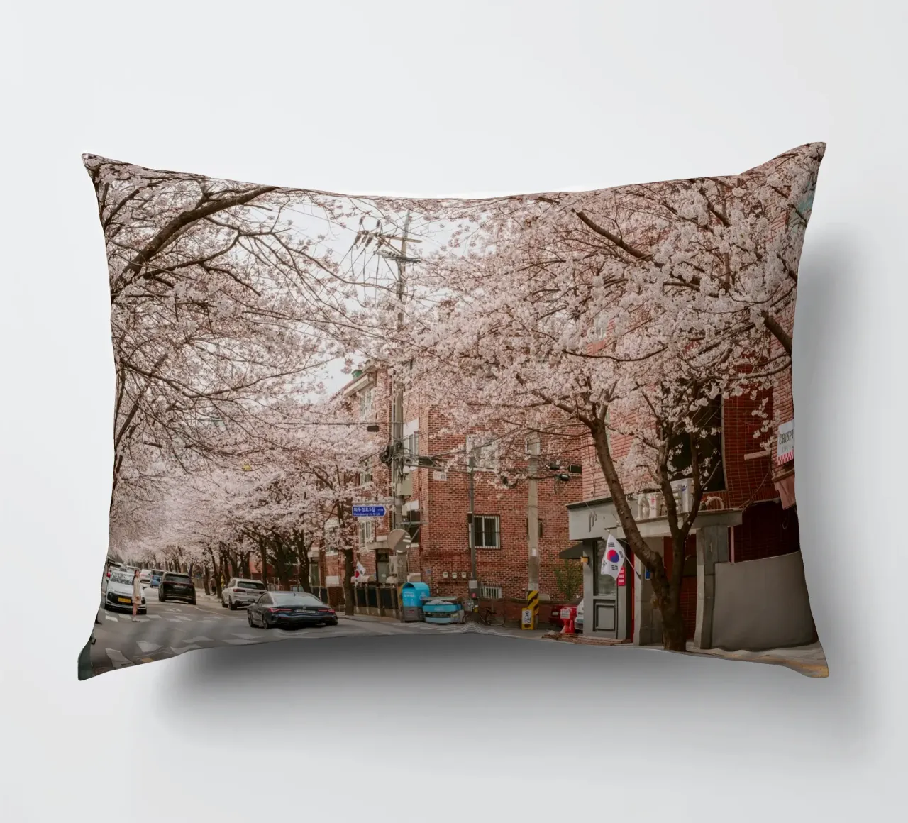 La strada dei ciliegi in fiore a Seul, Corea del Sud cuscino da mbgraphx2