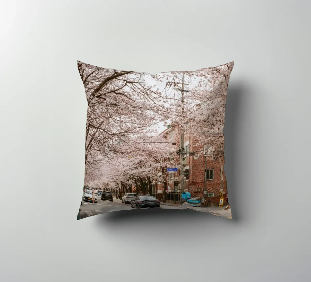 La strada dei ciliegi in fiore a Seul, Corea del Sud cuscino da mbgraphx2