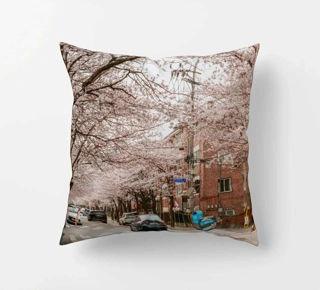 La strada dei ciliegi in fiore a Seul, Corea del Sud cuscino da mbgraphx2
