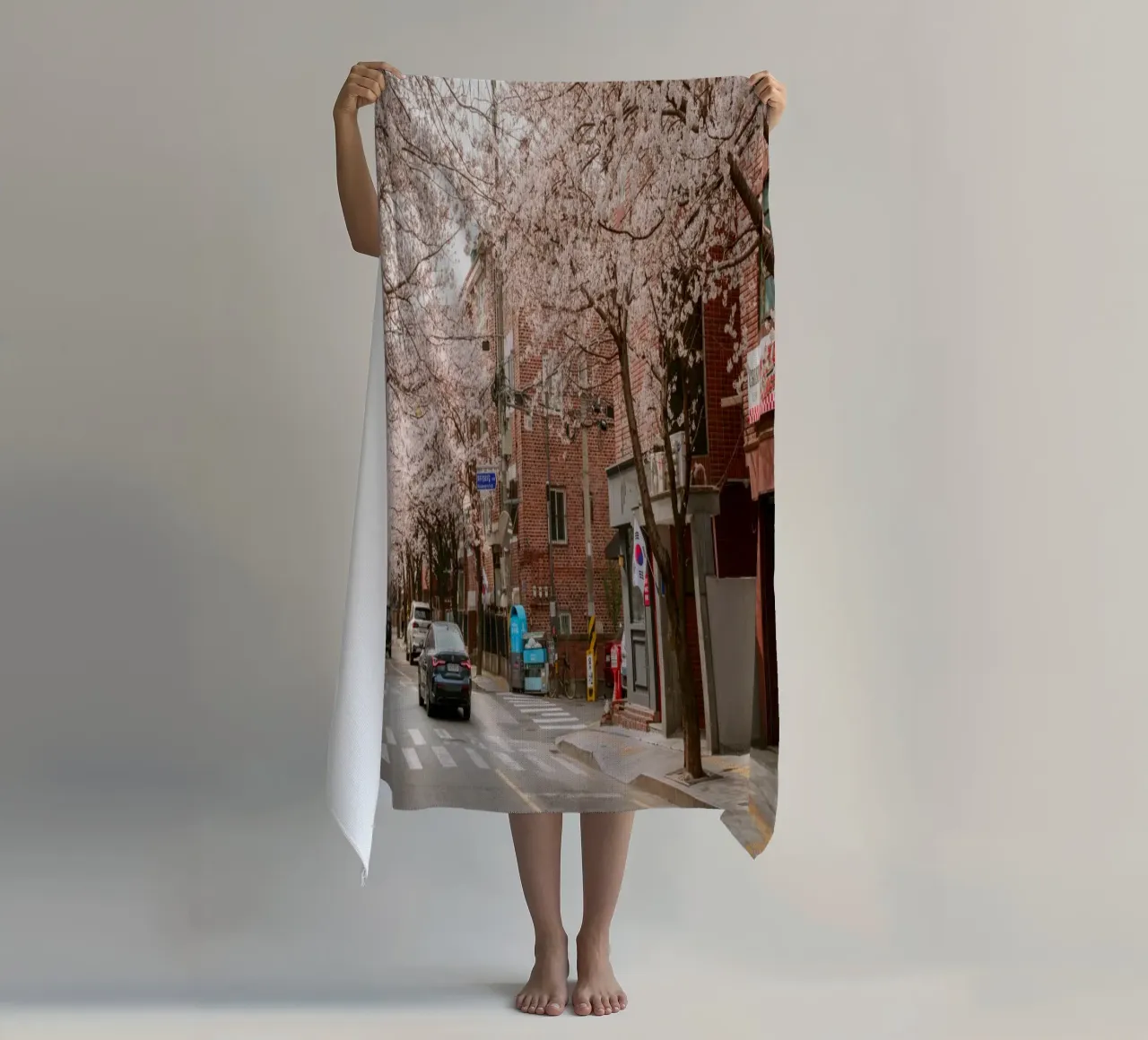 La strada dei ciliegi in fiore a Seul, Corea del Sud telo mare da mbgraphx2