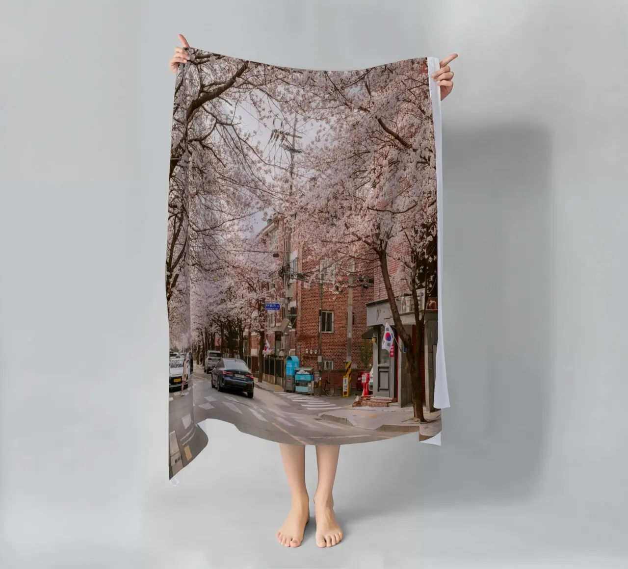 La strada dei ciliegi in fiore a Seul, Corea del Sud telo mare da mbgraphx2