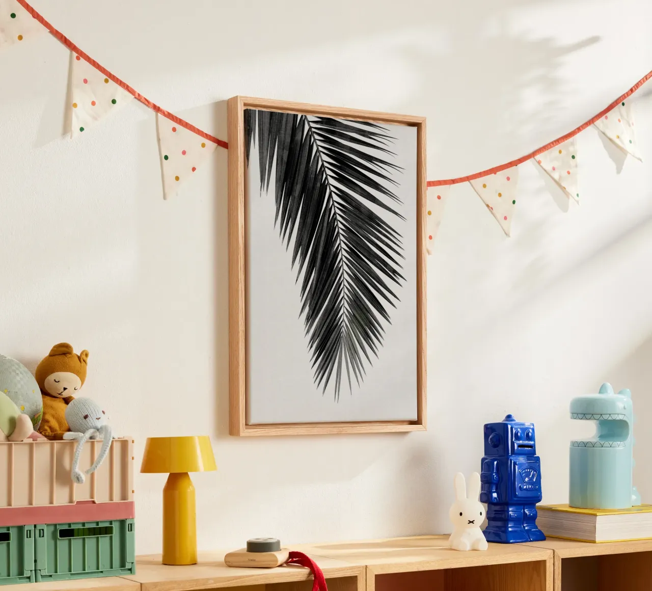 Foglia di palma in bianco e nero I tela con Cornice a cassetta da Orara Studio