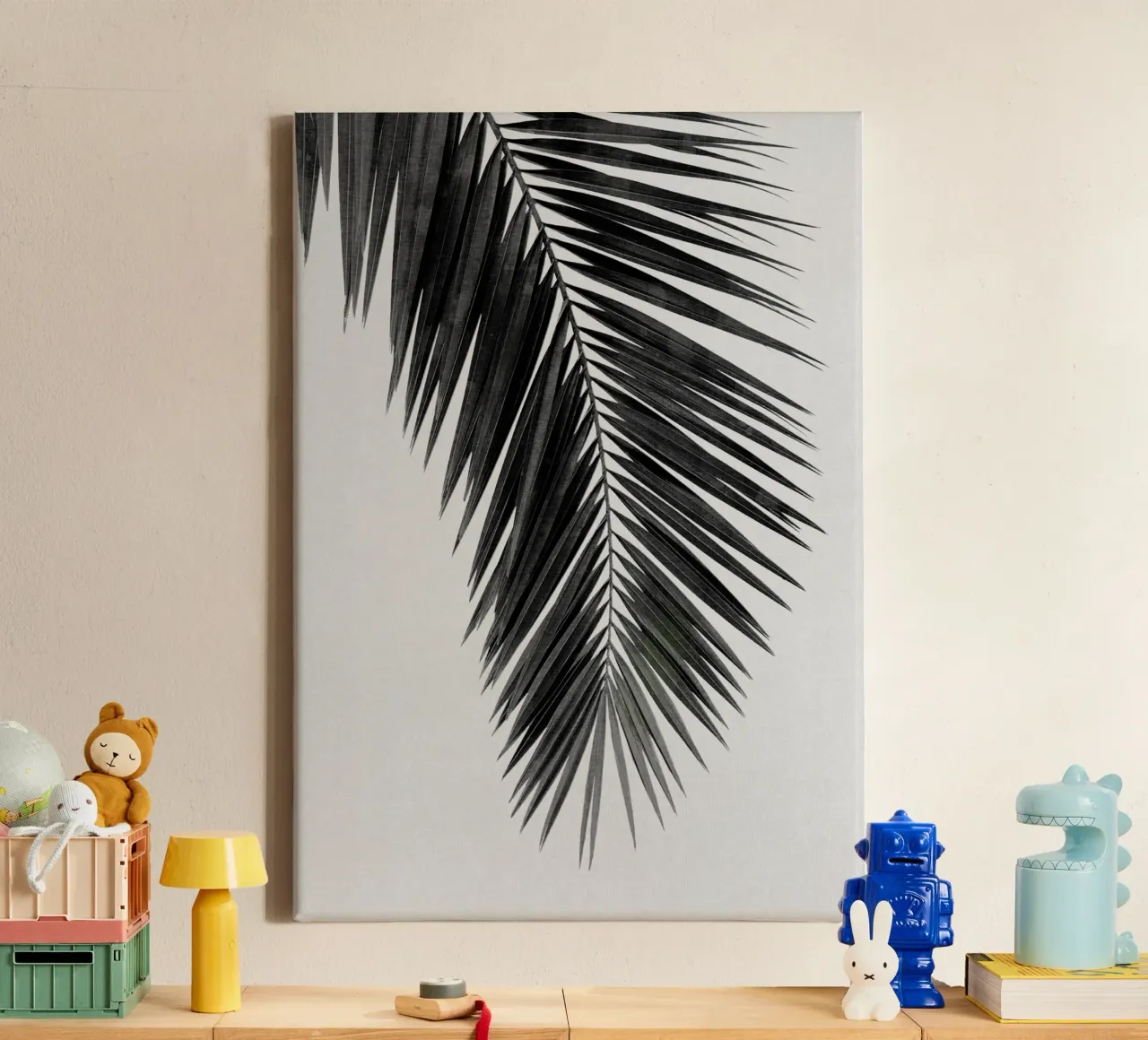 Foglia di palma in bianco e nero I tela con Cornice a cassetta da Orara Studio