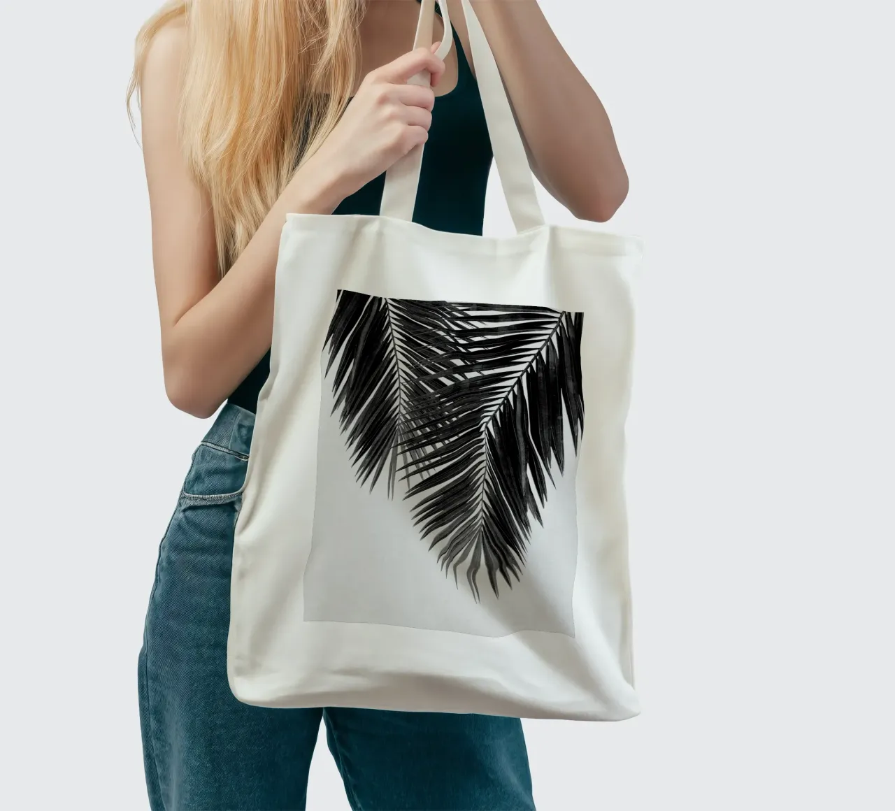 Foglia di palma in bianco e nero II borsa in juta da Orara Studio