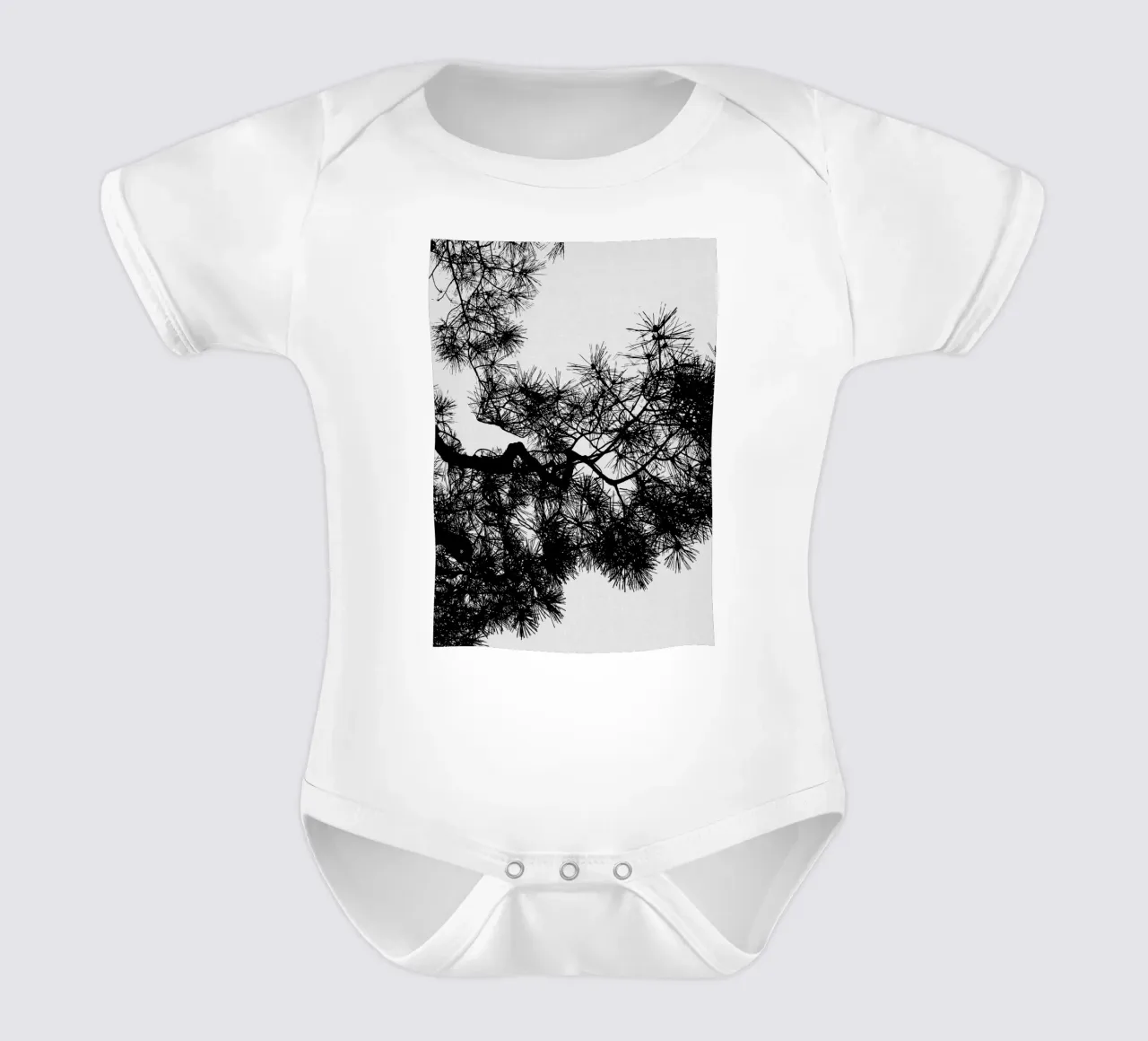 Albero di pino in bianco e nero body neonato maniche corte da Orara Studio