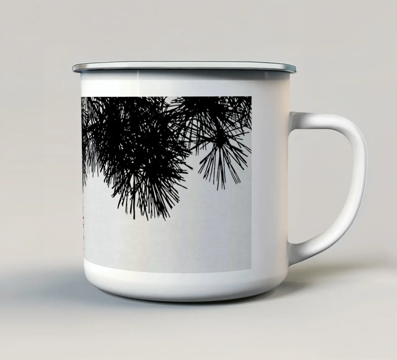 Albero di pino in bianco e nero tazza in smalto da Orara Studio