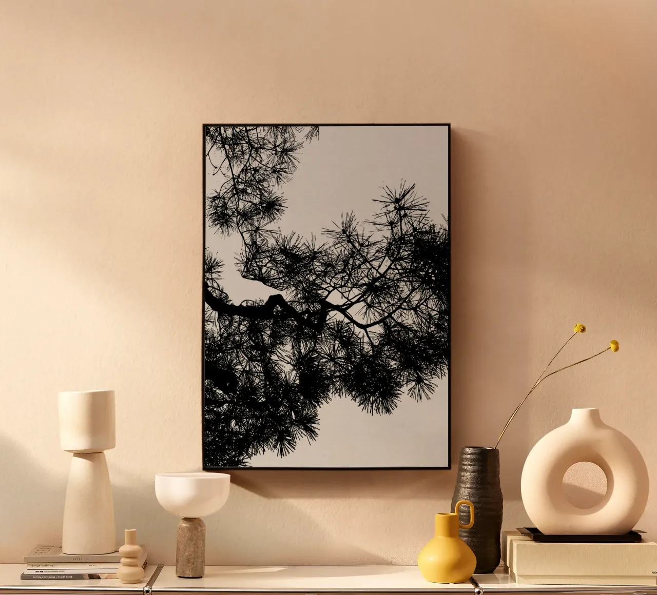 Albero di pino in bianco e nero alluminio dibond da Orara Studio