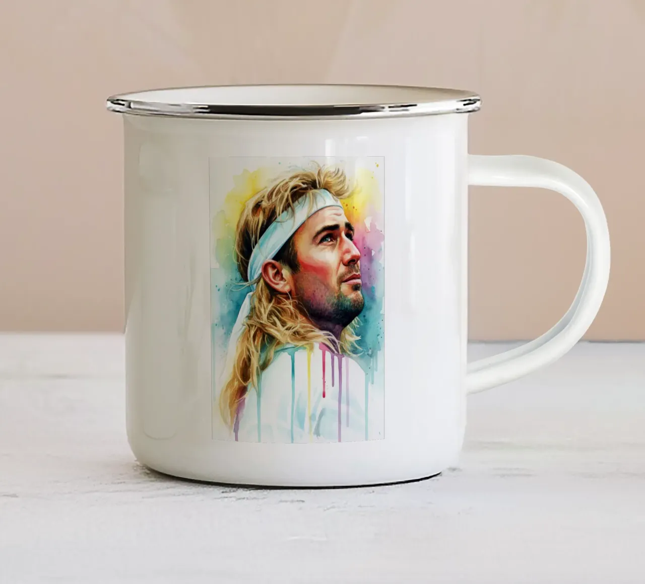 Acquerello di Andre Agassi tazza in smalto da LUMINTU