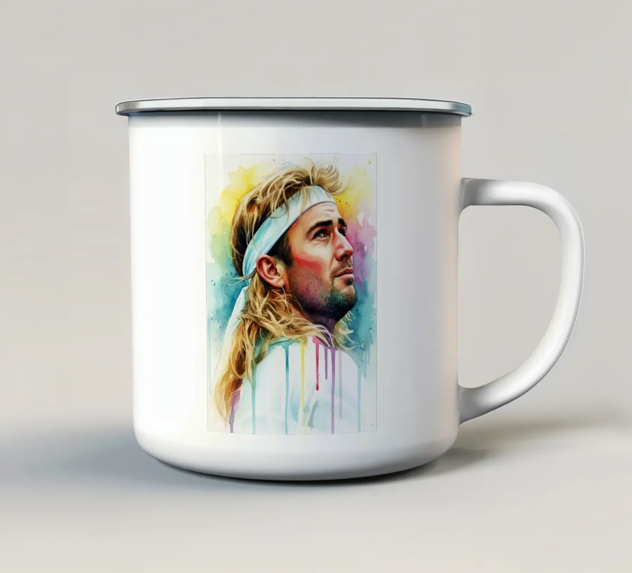 Acquerello di Andre Agassi tazza in smalto da LUMINTU