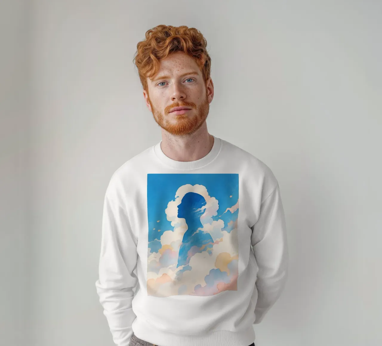 Sagoma umana che si dissolve in una soffice nuvola felpa da Slash Shop