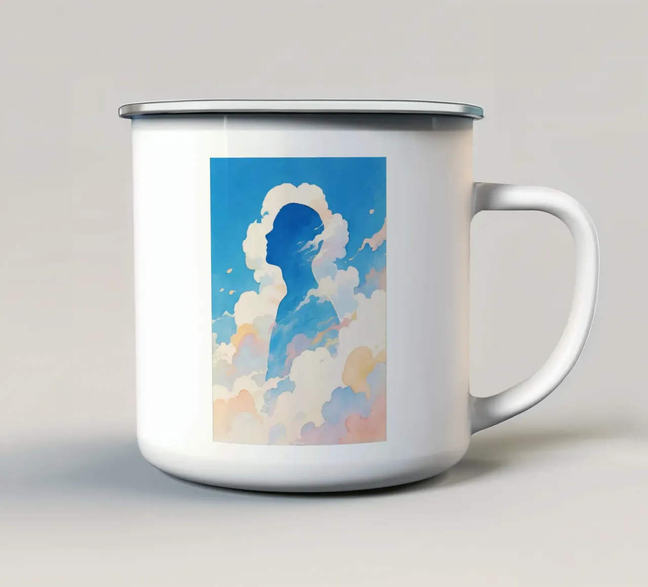 Sagoma umana che si dissolve in una soffice nuvola tazza in smalto da Slash Shop