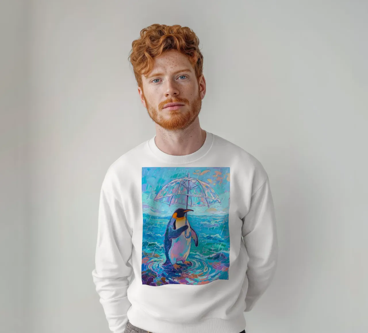 Pinguino con ombrello in mano felpa da Slash Shop