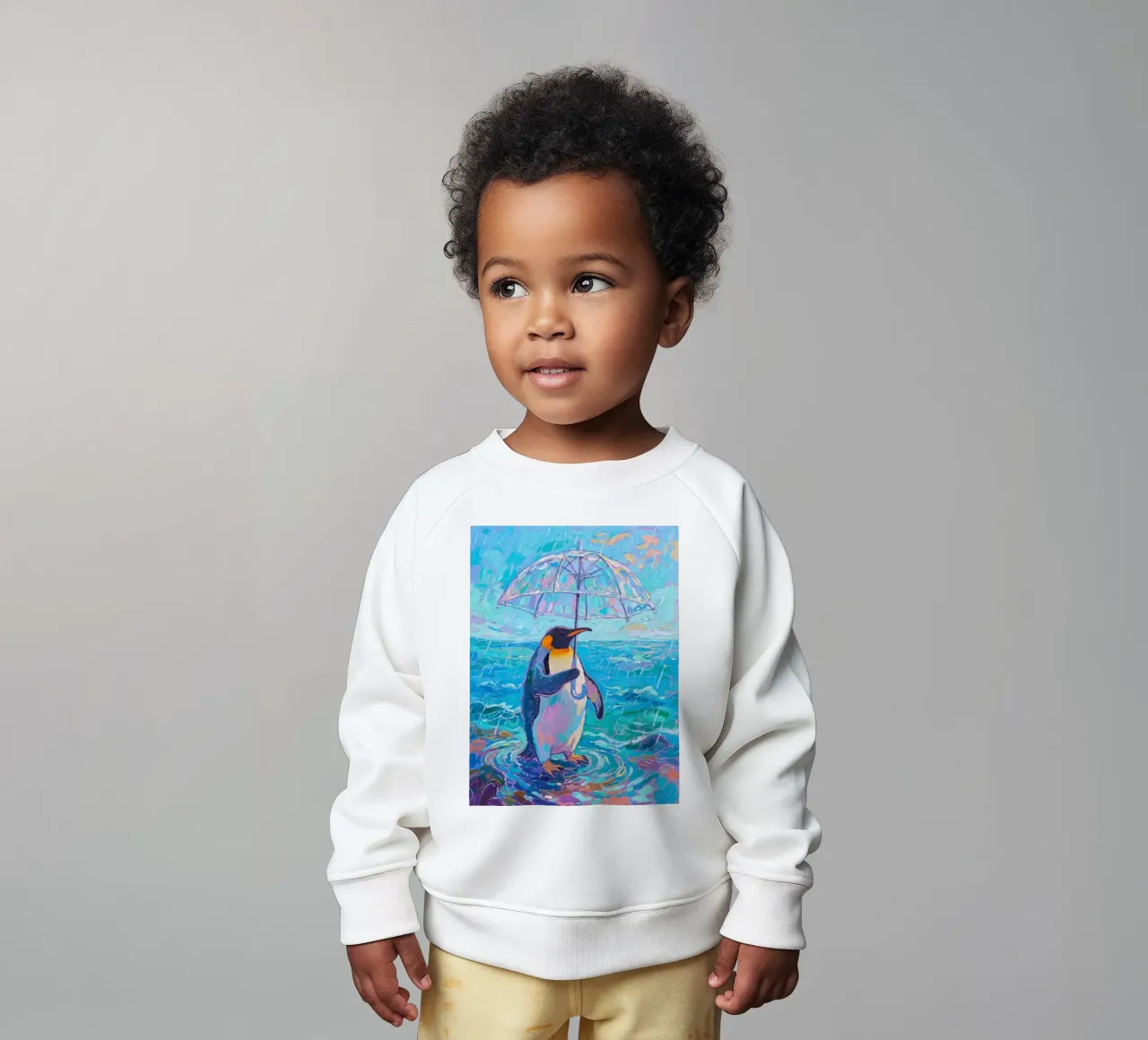 Pinguino con ombrello in mano felpa neonato da Slash Shop