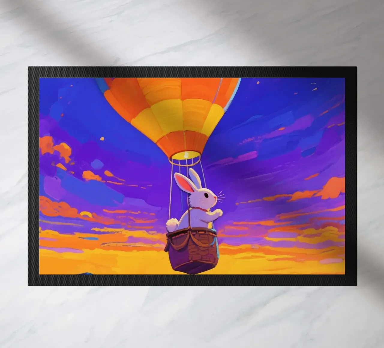 Coniglio in mongolfiera zerbino da Slash Shop