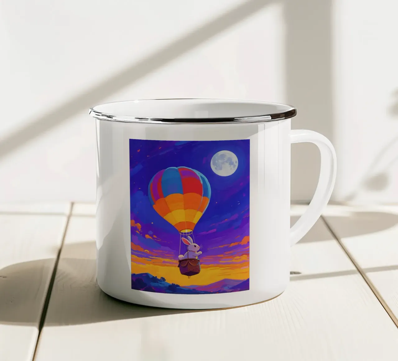 Coniglio in mongolfiera tazza in smalto da Slash Shop