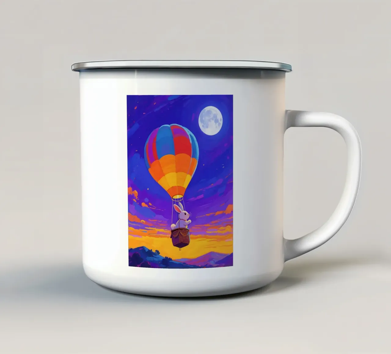 Coniglio in mongolfiera tazza in smalto da Slash Shop