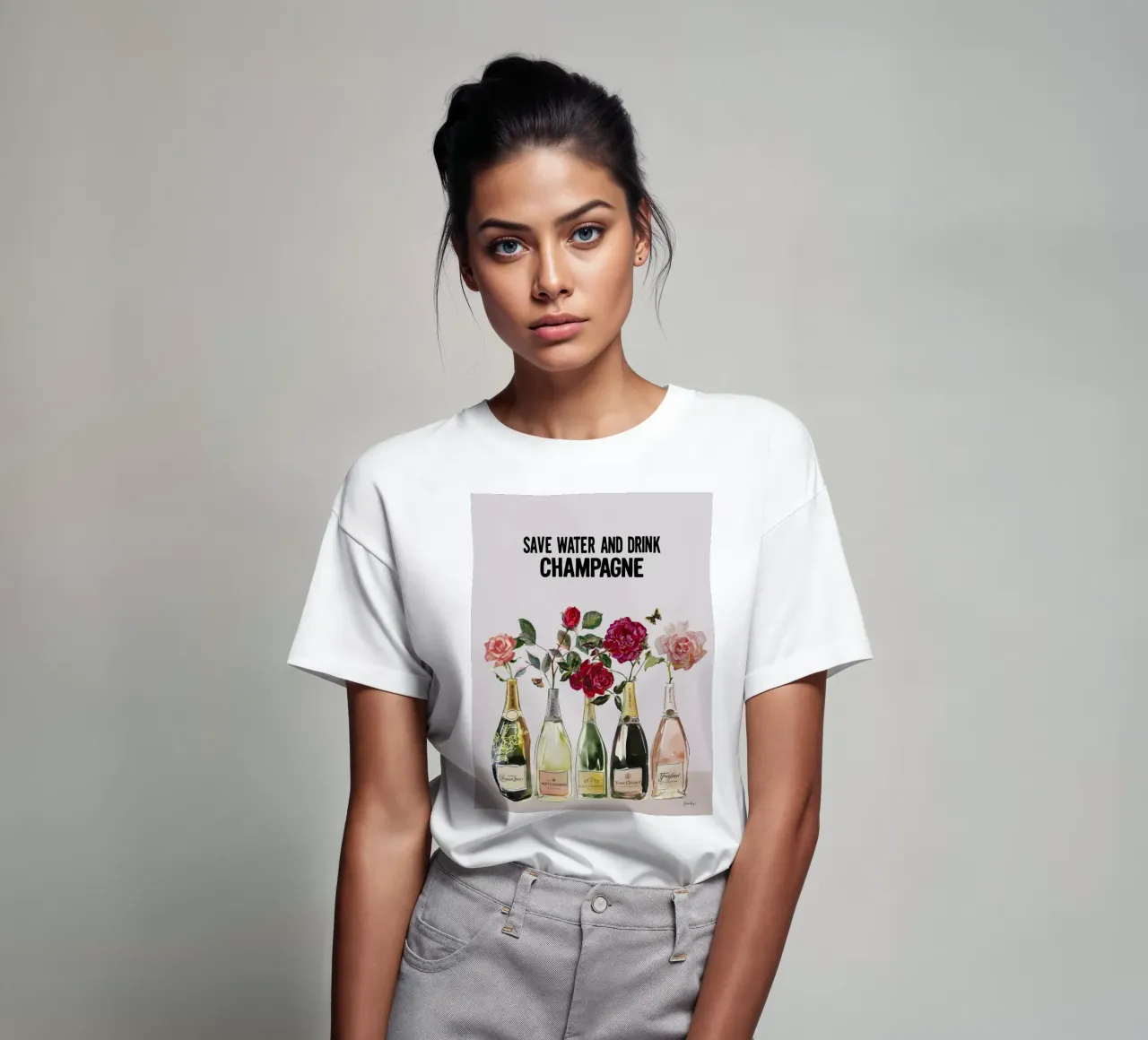 Save water and drink champagne t-shirt by Ana Paula Hoppe