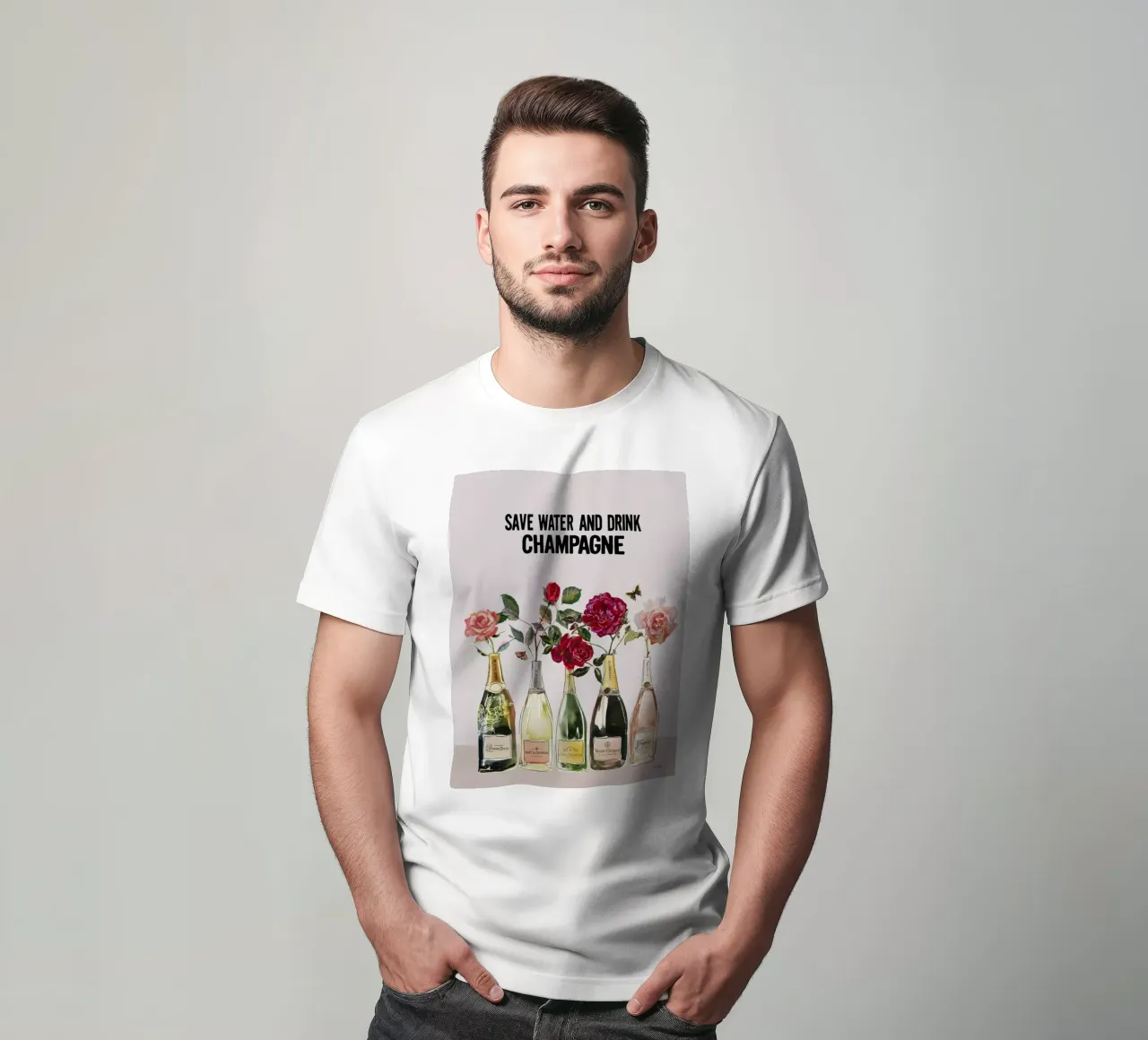 Save water and drink champagne t-shirt by Ana Paula Hoppe
