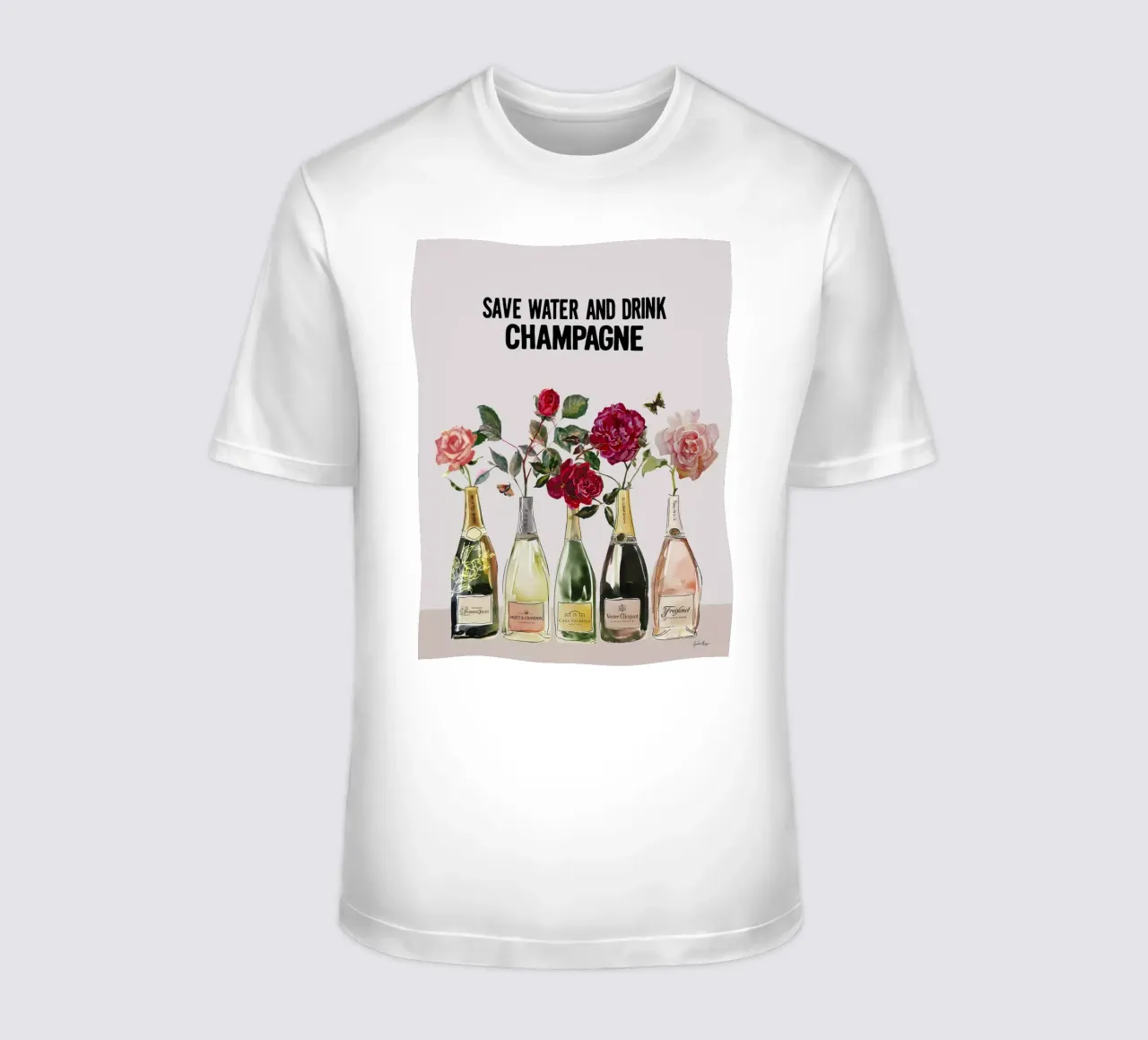 Save water and drink champagne t-shirt by Ana Paula Hoppe
