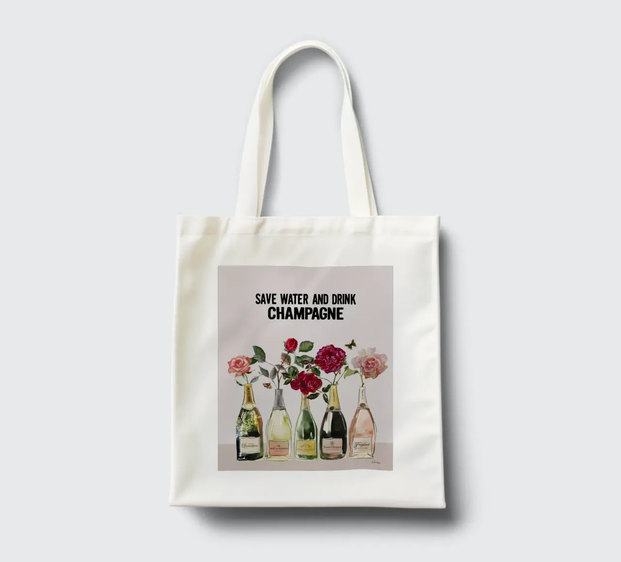 Save water and drink champagne tote bag by Ana Paula Hoppe