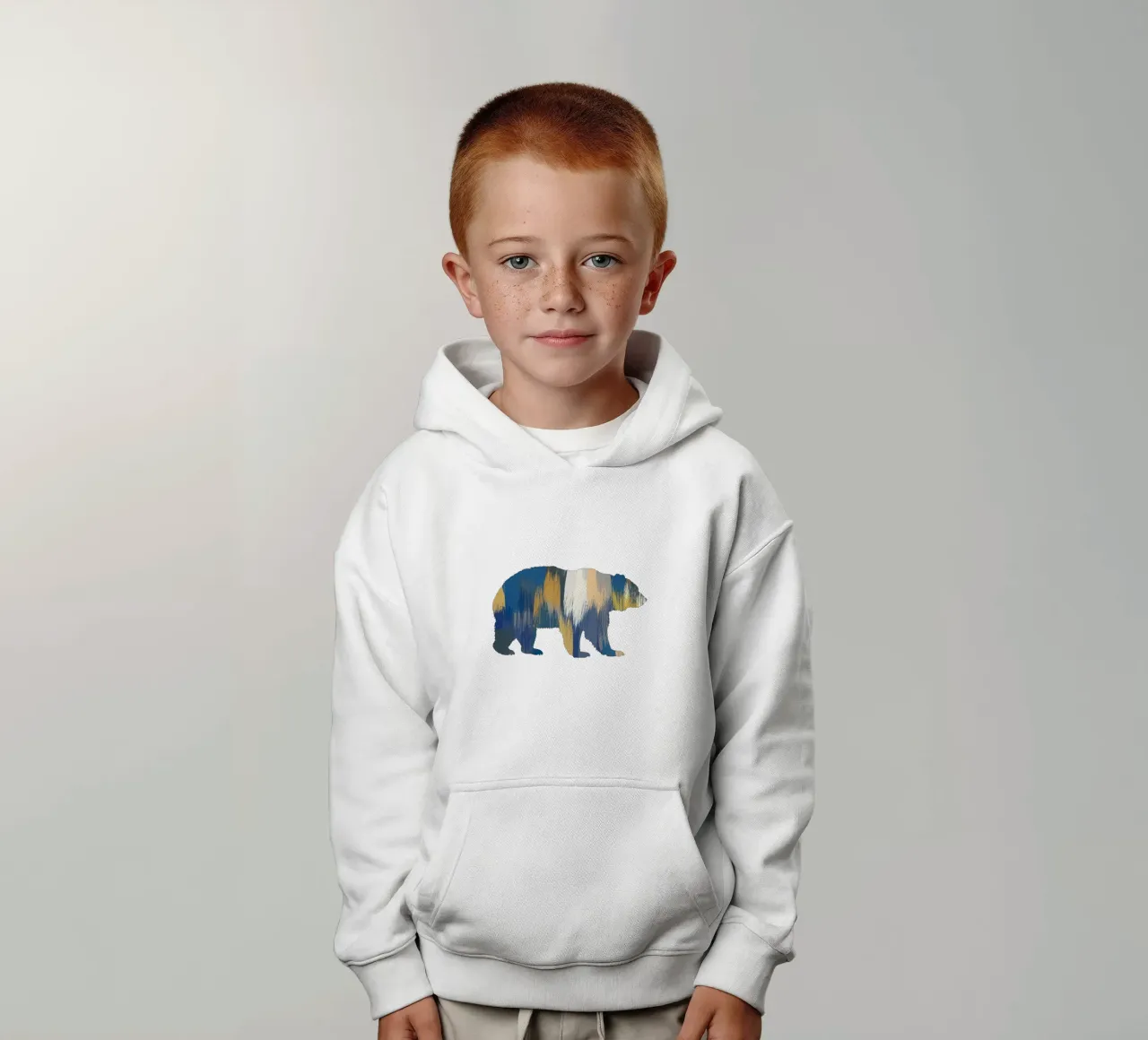 Orso blu e giallo felpa bambino con cappuccio da Orara Studio