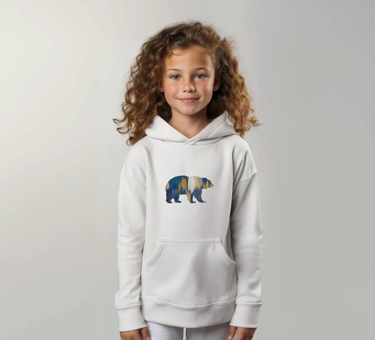 Orso blu e giallo felpa bambino con cappuccio da Orara Studio