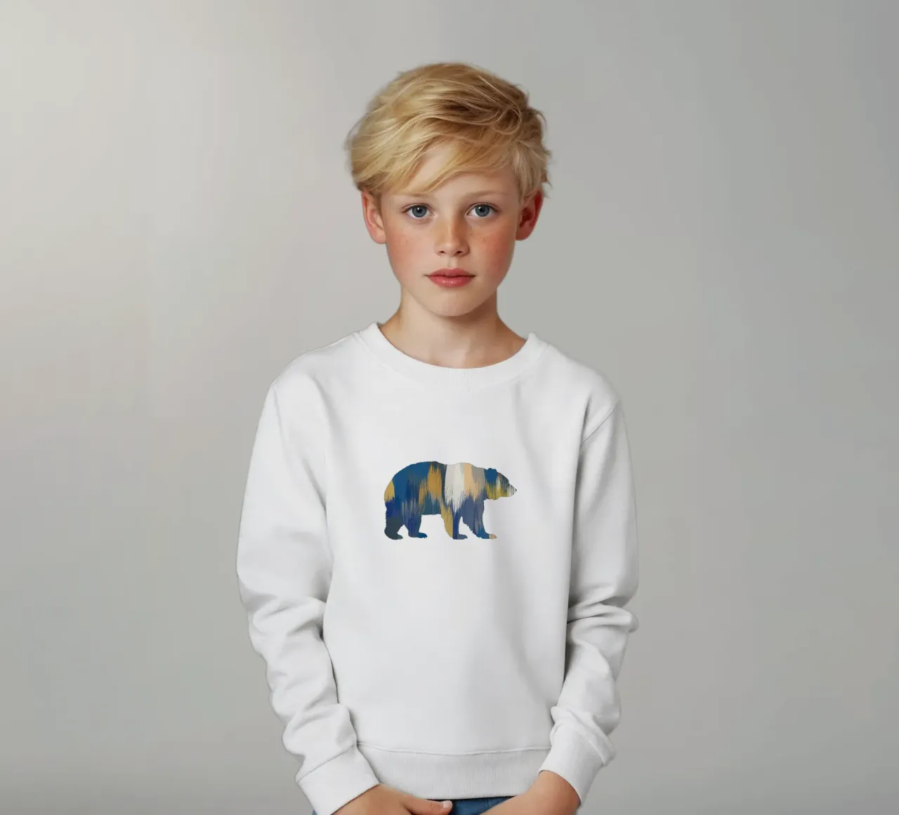 Orso blu e giallo felpa bambino da Orara Studio
