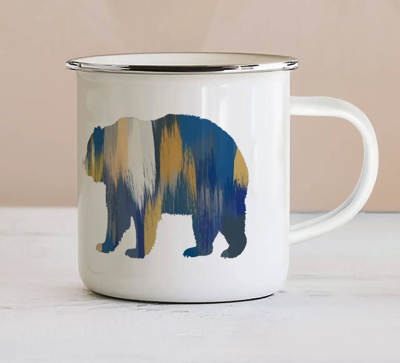 Orso blu e giallo tazza in smalto da Orara Studio
