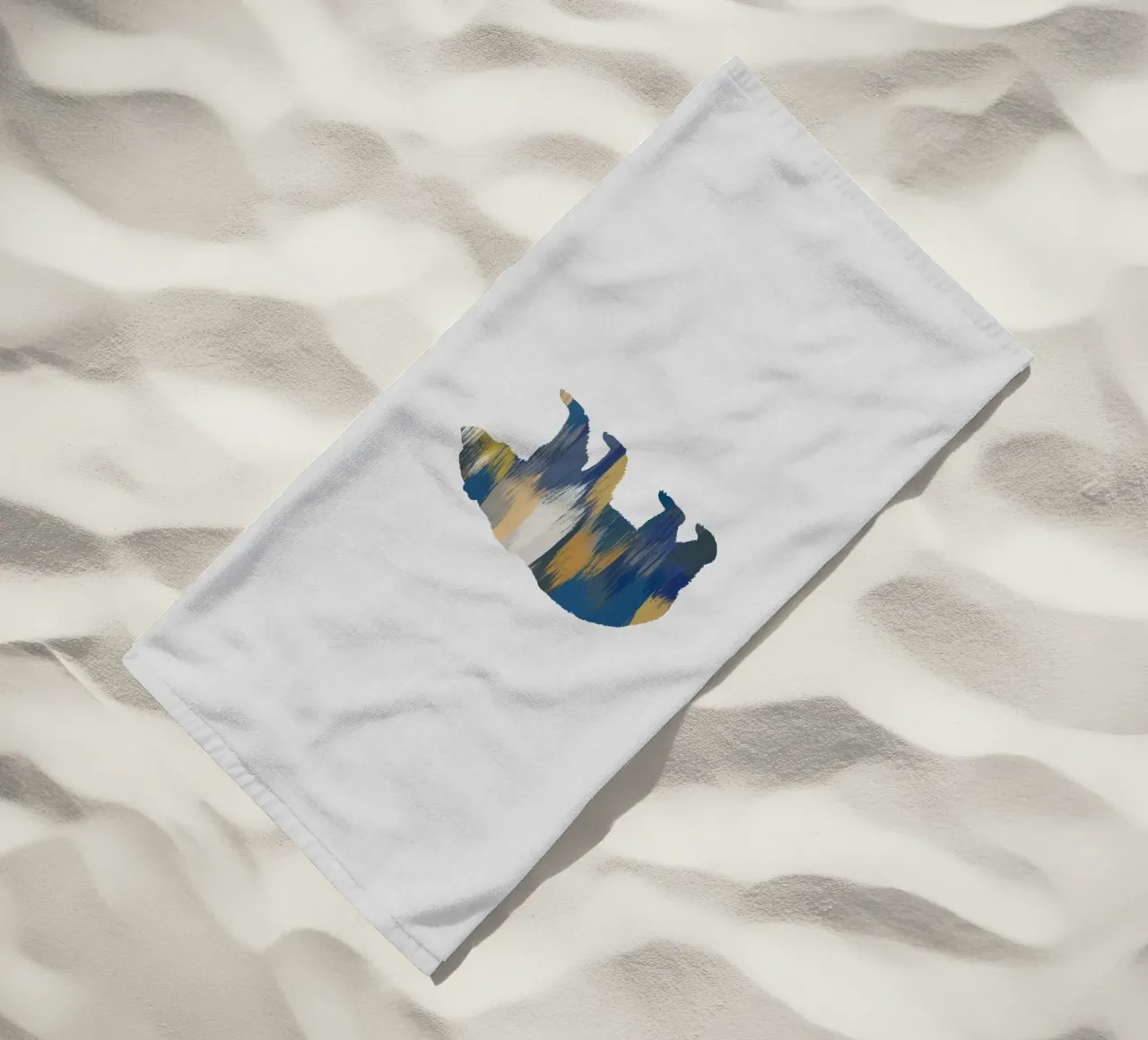 Orso blu e giallo telo mare da Orara Studio