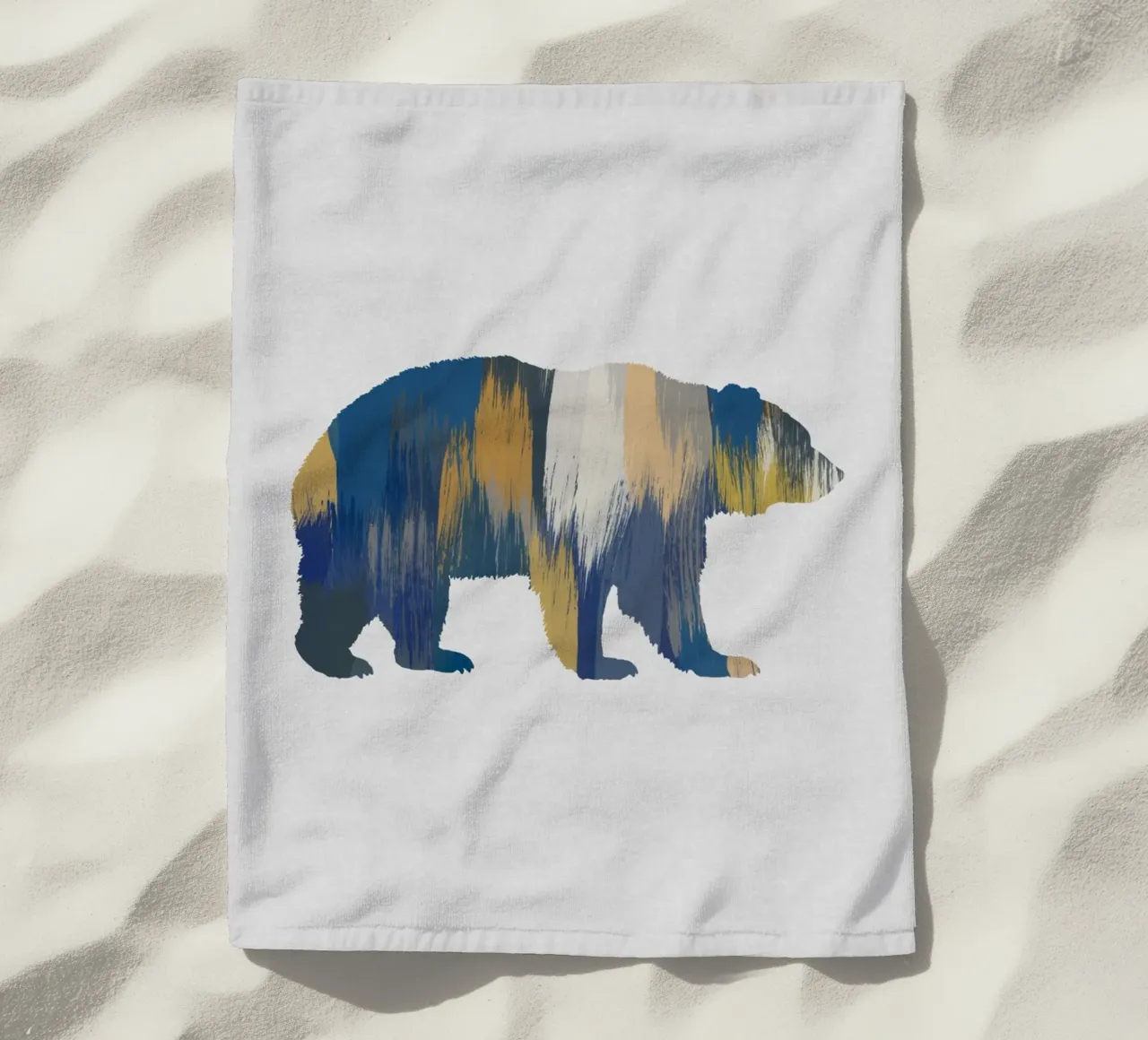 Orso blu e giallo telo mare da Orara Studio