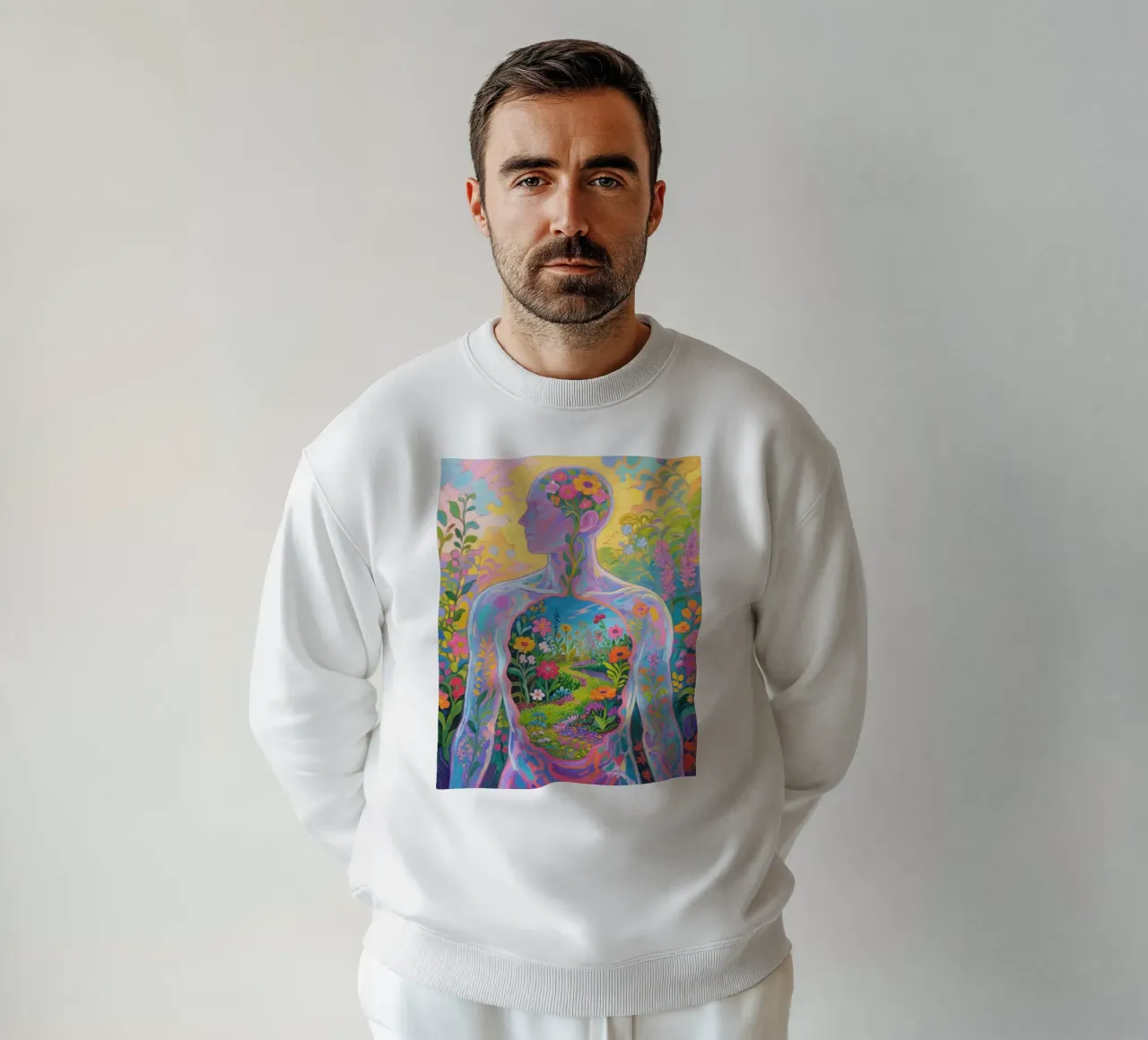 Transparenter Mensch mit einem Miniaturgarten Sweatshirt von Slash Shop