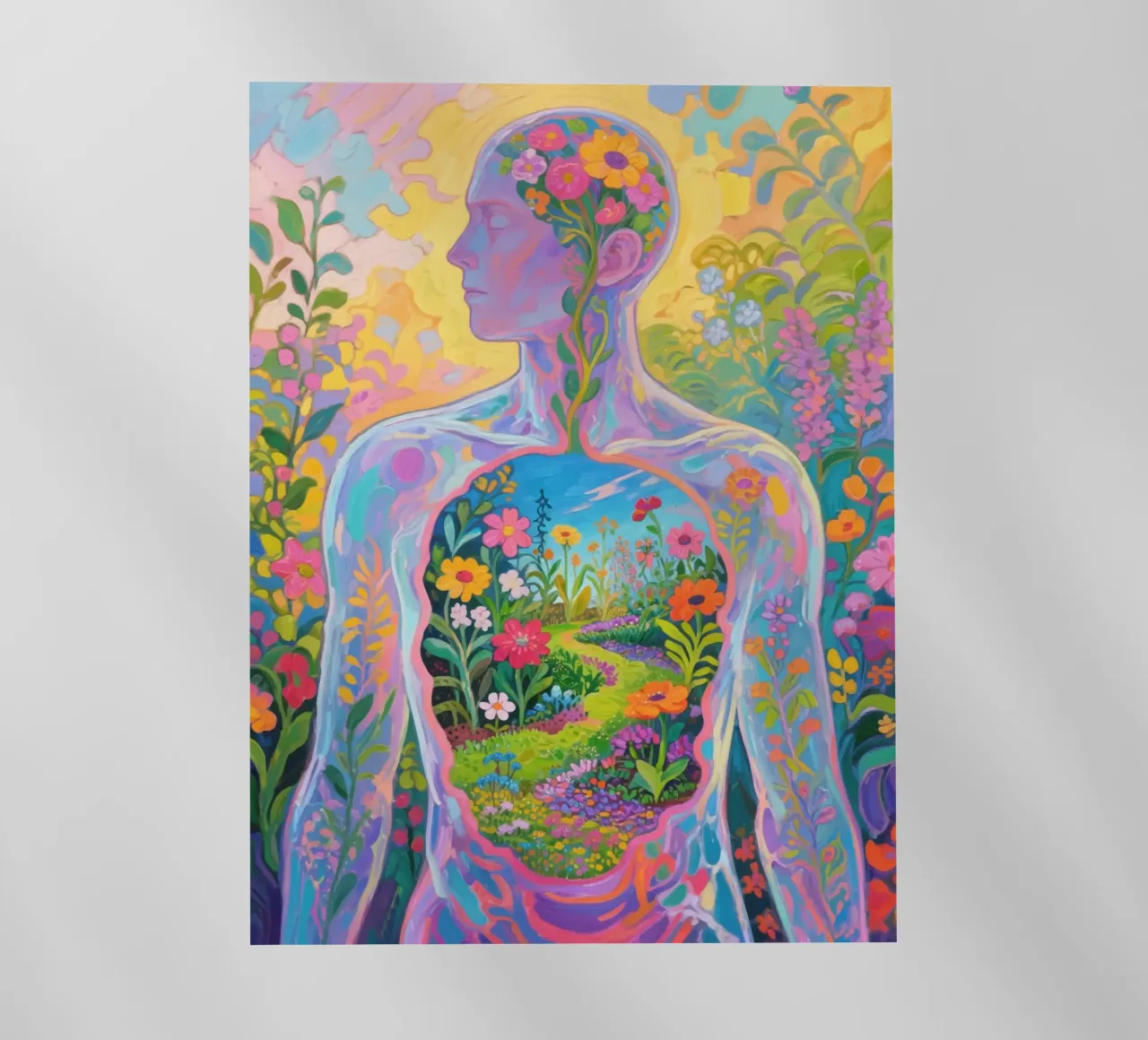 Umano trasparente con giardino in miniatura pellicola backlit da Slash Shop