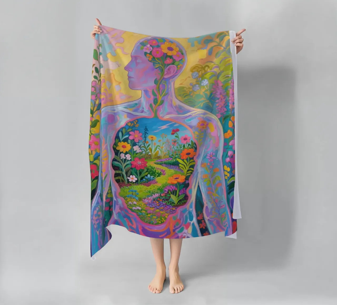 Umano trasparente con giardino in miniatura telo mare da Slash Shop