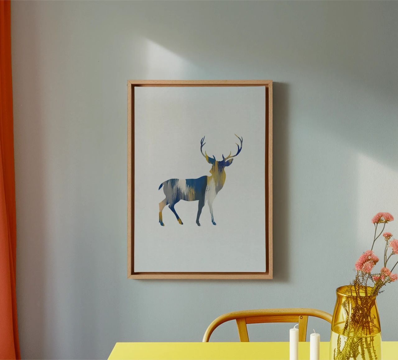 Blau & Gelber Hirsch Leinwand von Orara Studio