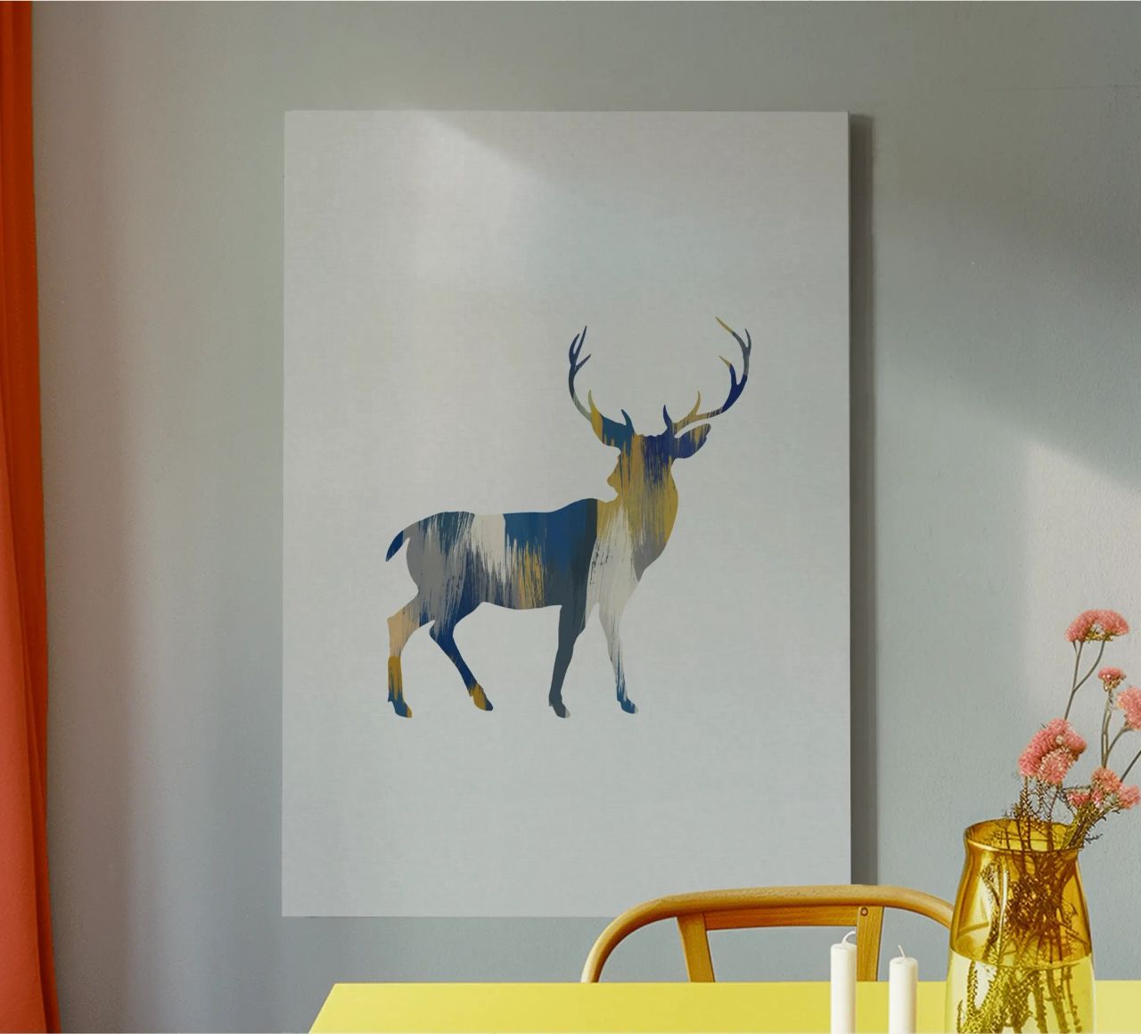 Blau & Gelber Hirsch Leinwand von Orara Studio