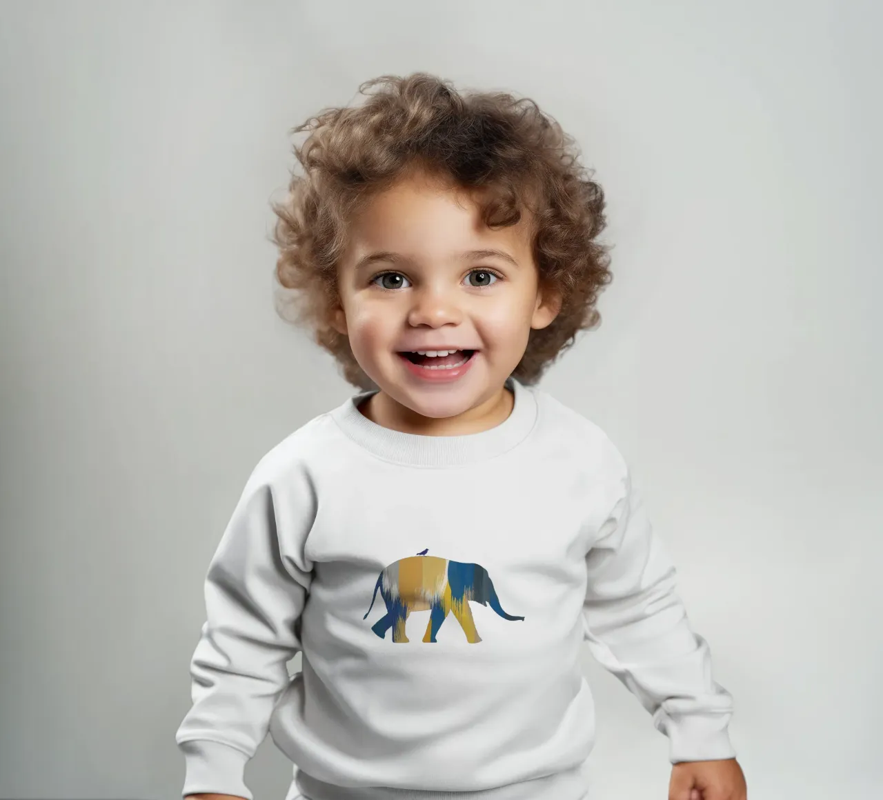 Eléphant bleu et jaune sweat pour bébé de Orara Studio