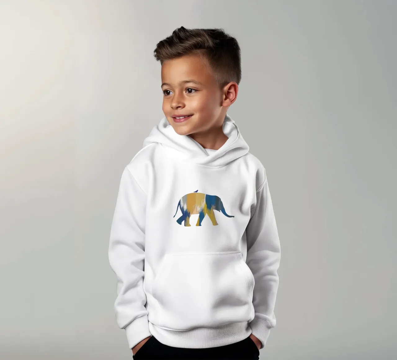 Blue & Yellow Elephant kids hoodie by Orara Studio