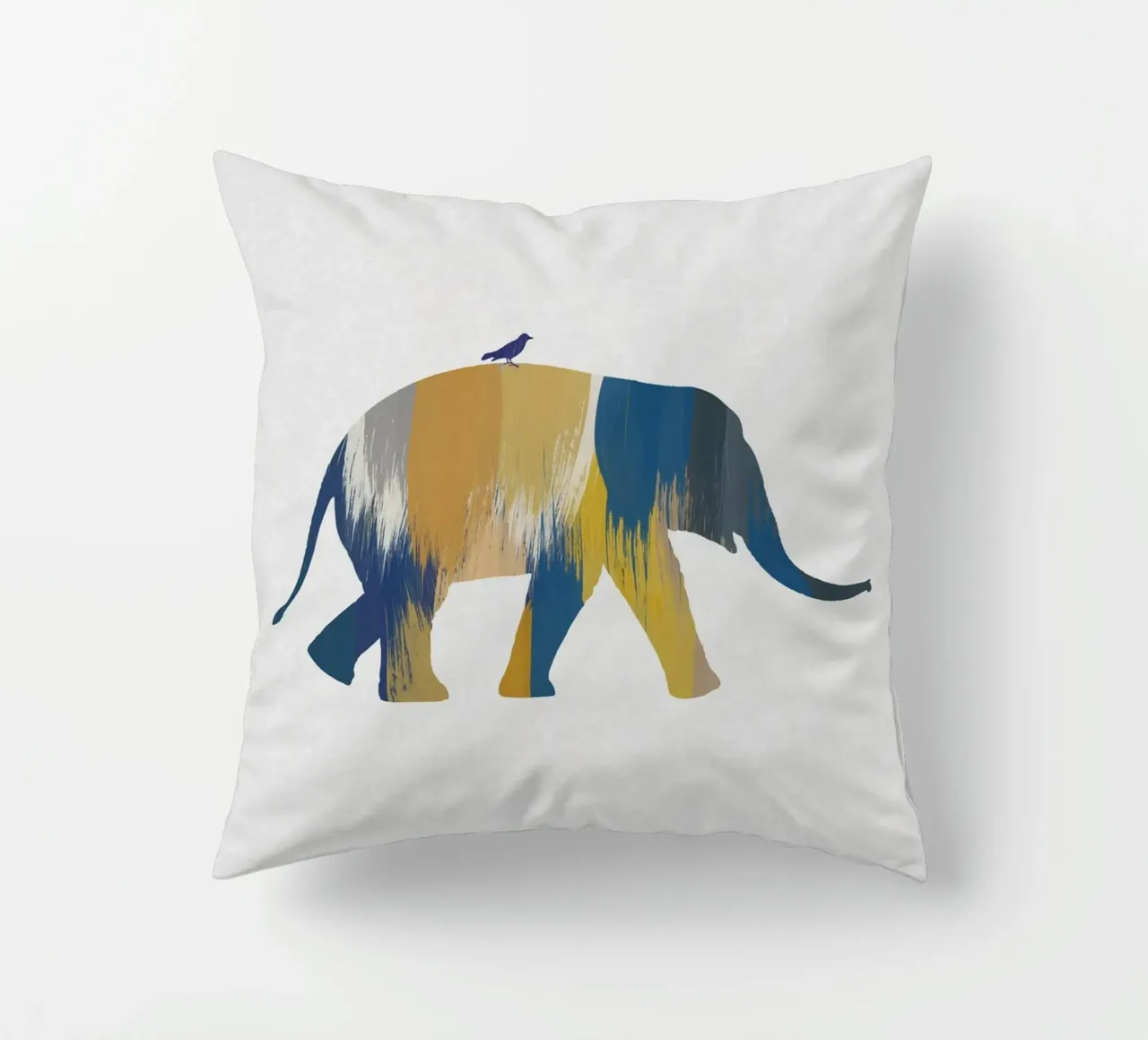 Eléphant bleu et jaune coussin de Orara Studio