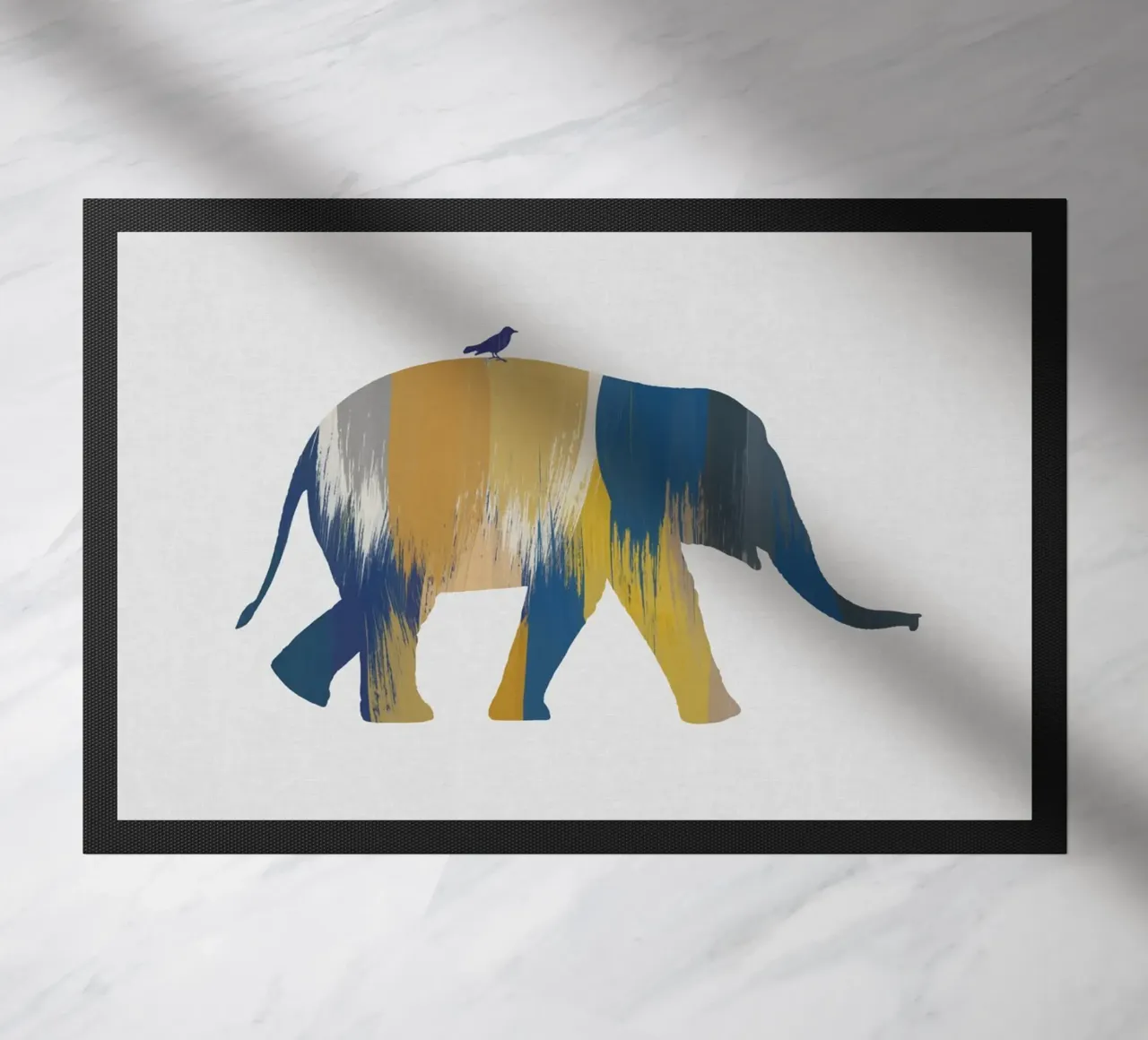 Blauwe en gele olifant deurmat van Orara Studio