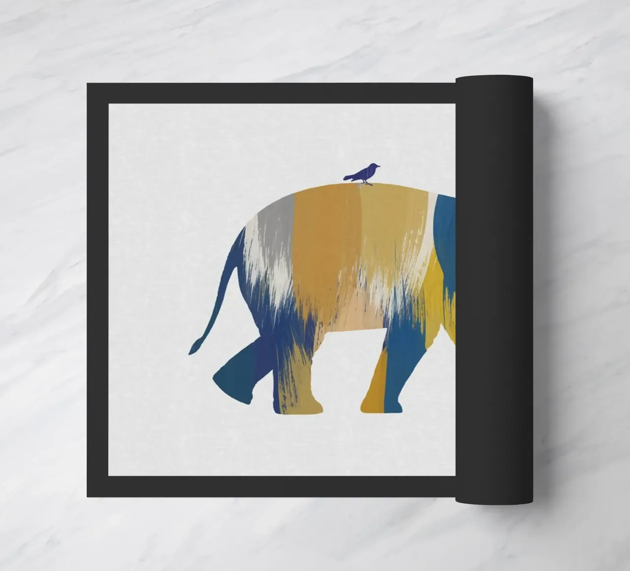 Blauwe en gele olifant deurmat van Orara Studio