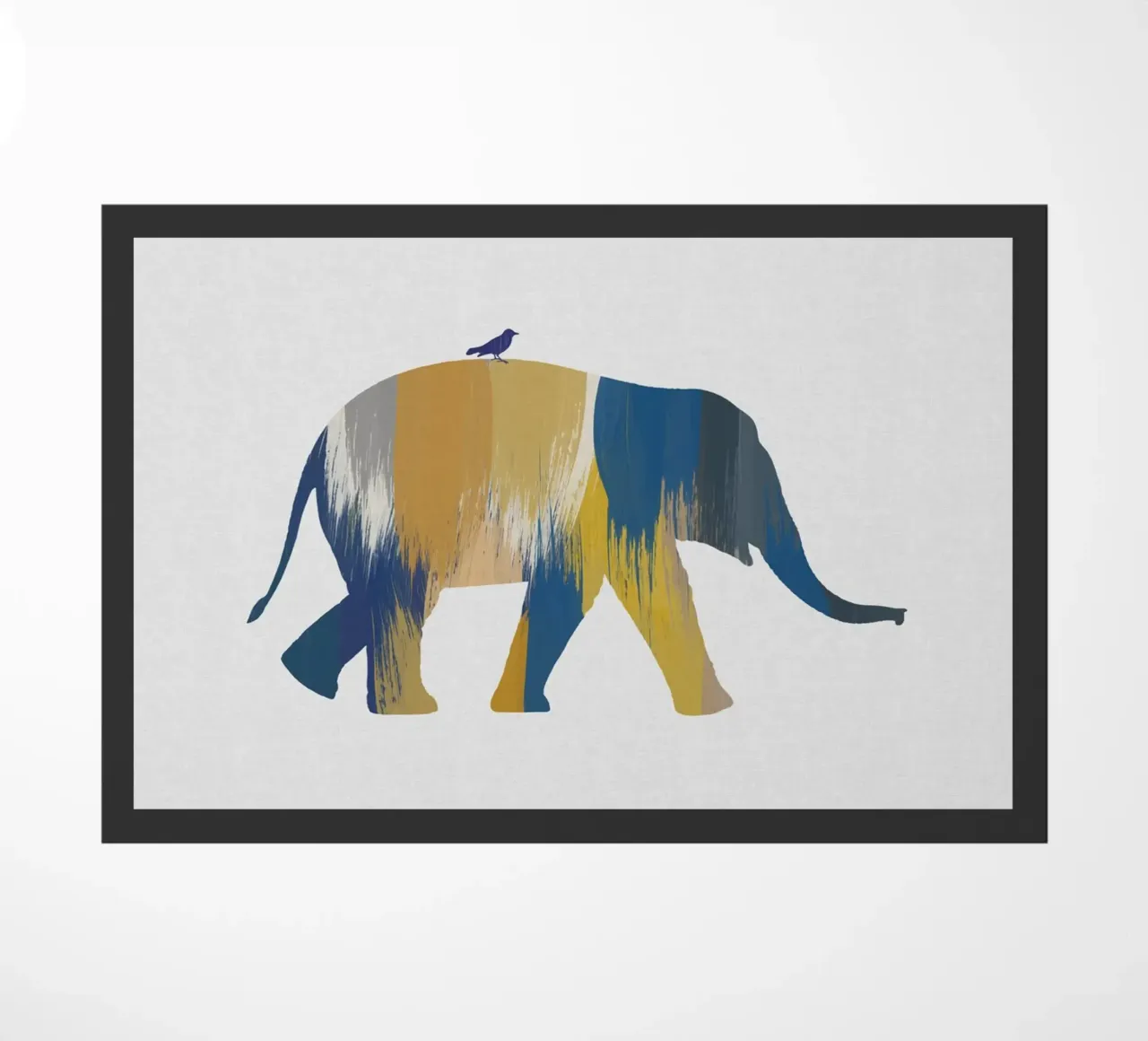 Blauwe en gele olifant deurmat van Orara Studio