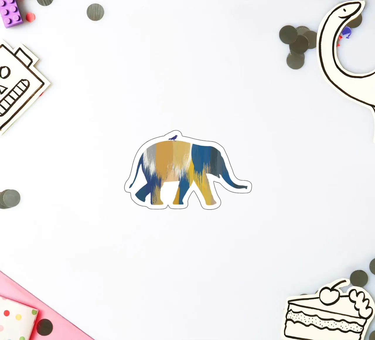 Eléphant bleu et jaune autocollant de Orara Studio