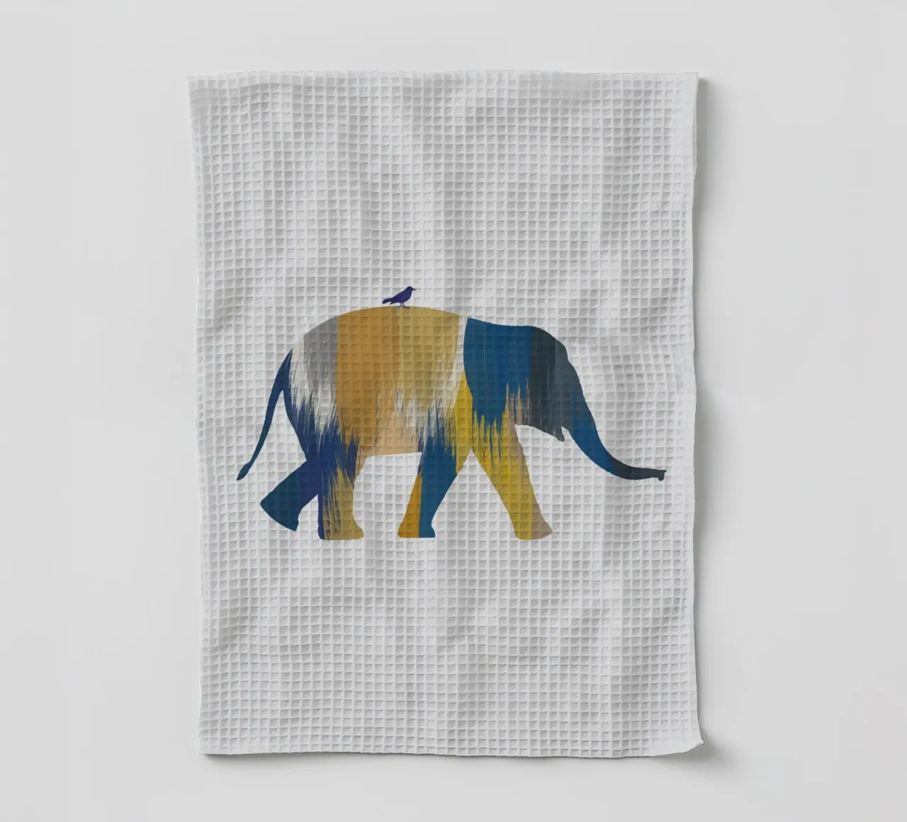 Eléphant bleu et jaune torchon de Orara Studio