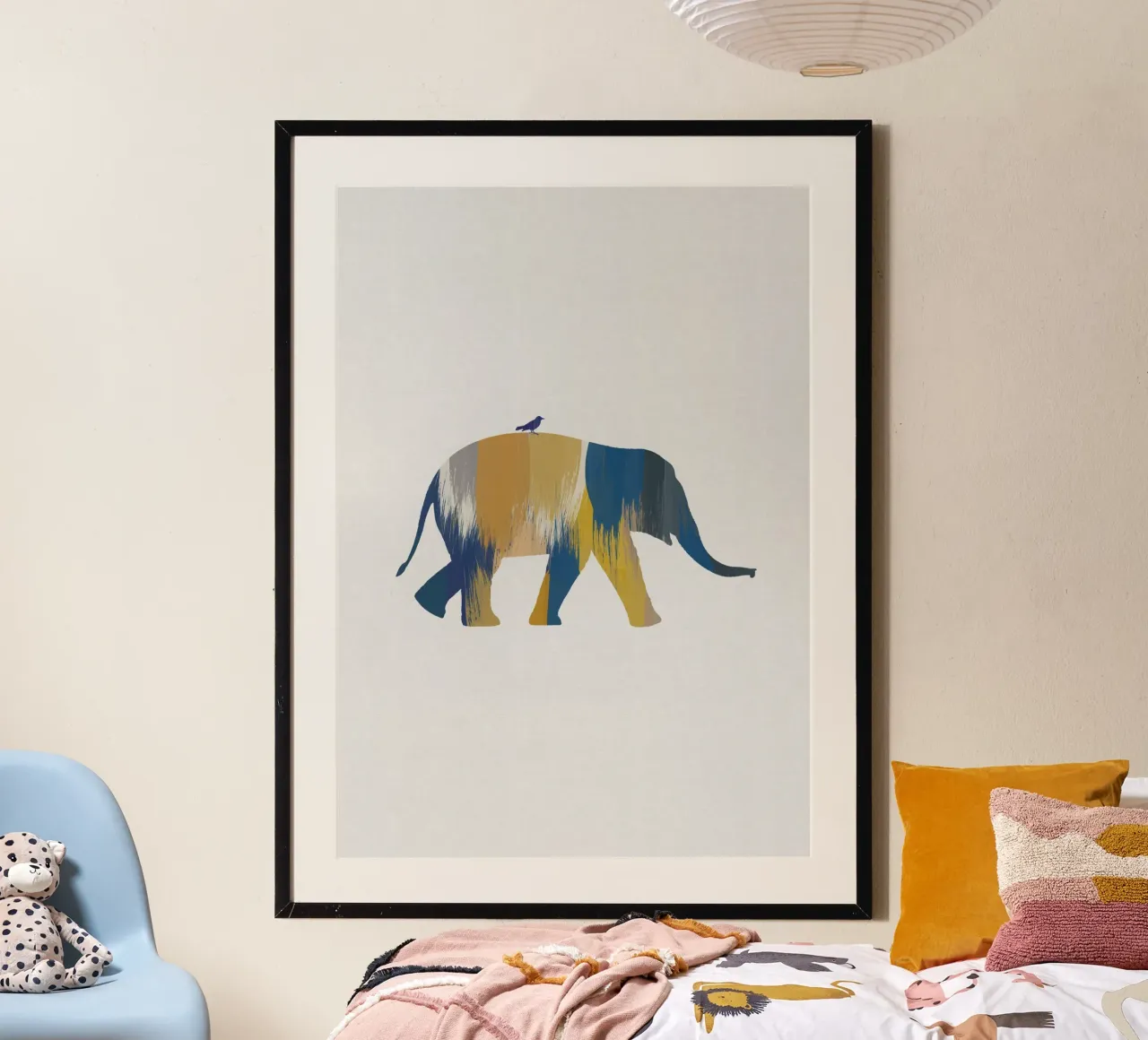 Eléphant bleu et jaune hahnemühle de Orara Studio