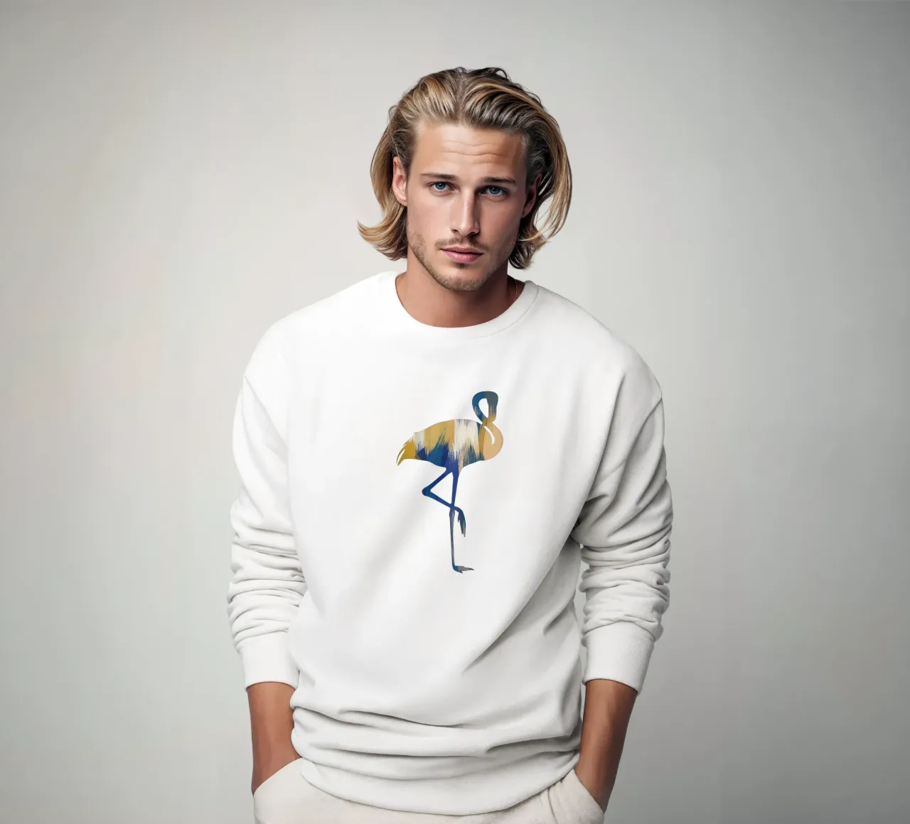 Flamant bleu et jaune sweat de Orara Studio