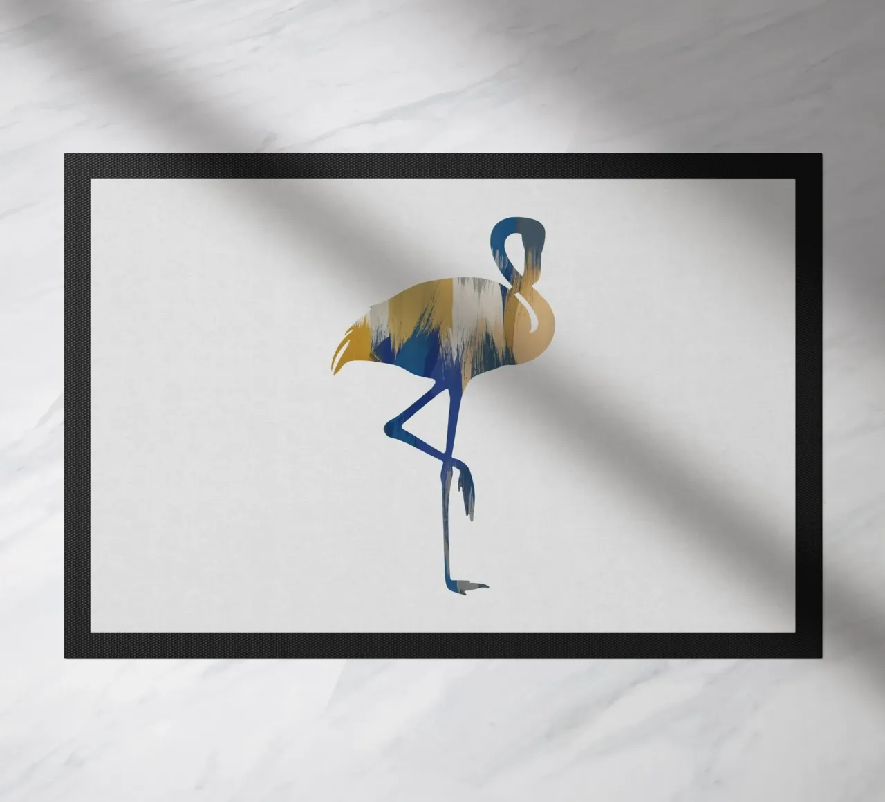 Flamant bleu et jaune paillasson de Orara Studio