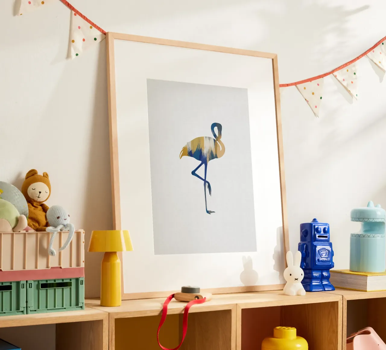 Flamant bleu et jaune hahnemühle de Orara Studio