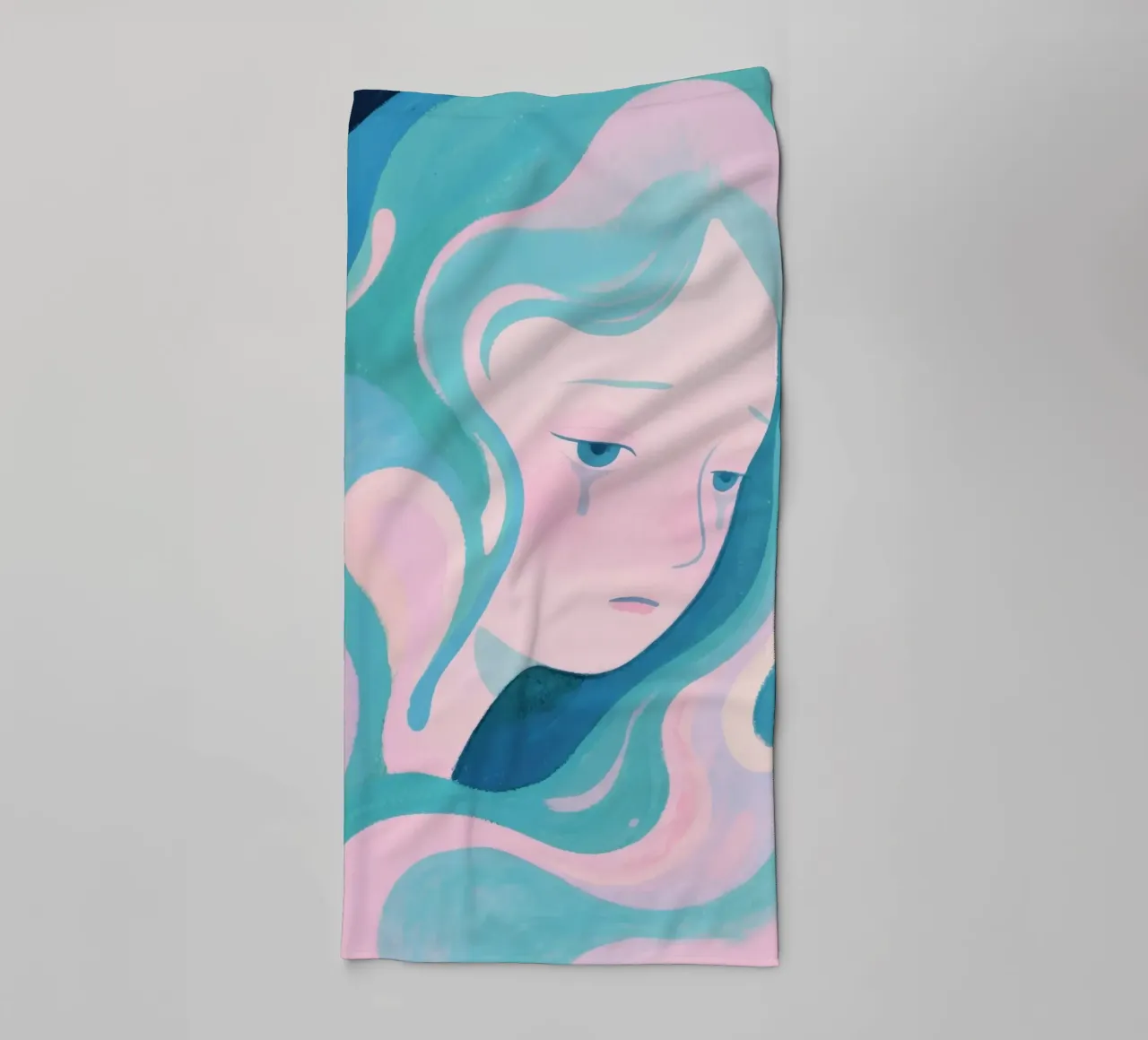 Woman's face crying with wave style towel by Slash Shop