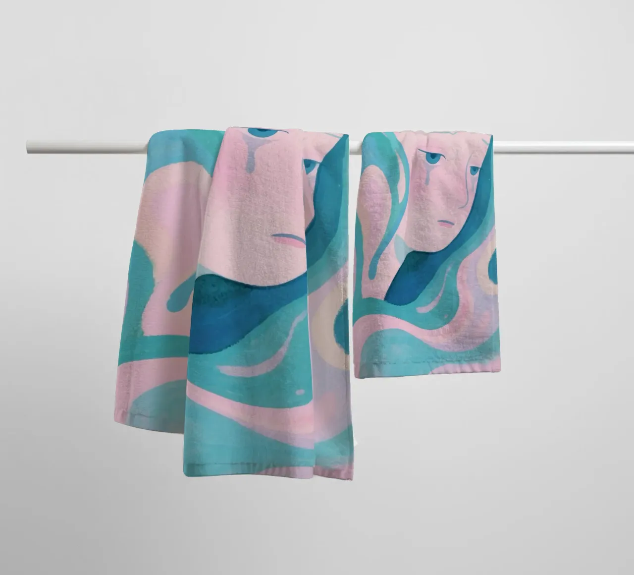 Woman's face crying with wave style towel by Slash Shop